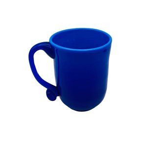 Blue Glass Handblown Handled Mug Opaque 5"h x 3.5" diameter